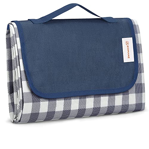 ZOMAKE Picknickdecke Wasserdicht 200 x 150 - Lsoliert Picknick Decke Strandmatte Waschbar mit Alubeschichtung für Camping,Garten - XXL Tartan Stoff Picnic Blanket, (Blau/Weiß Gitter) von ZOMAKE