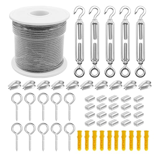 ZONADAH 30 m, 2 mm Drahtseil-Set, PVC-beschichtetes Edelstahl-Metallkabel, Gartendraht für Kletterpflanzen, robustes Spannschloss-Drahtspanner-Set, Kabelgeländer-Set, Fahrdraht-Set von ZONADAH