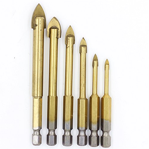 ZONADAH 6-teiliges Set Titanbeschichtetes Glasbohrer-Set mit 6,35 mm Sechskantschaft für Fliesen, Marmor, Keramik, Spiegel und Glas, 4 mm, 5 mm, 6 mm, 8 mm, 10 mm, 12 mm ZONADAH 6-teiliges Set Titanbeschichtetes Glasbohrer-Set mit 6,35 mm Sechskantschaft für Fliesen, Marmor, Keramik, Spiegel und Glas, 4 mm, 5 mm, 6 mm, 8 mm, 10 mm, 12 mm von ZONADAH