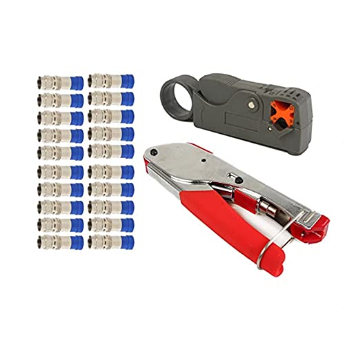 ZONADAH Compression Crimper Stripper Set F-Type Hand Crimpzange Rotary Koaxialkabel Crimp Abisolierzange RG59 RG6 TV AV Kabel Crimpschneider mit 20 Anschlüssen von ZONADAH