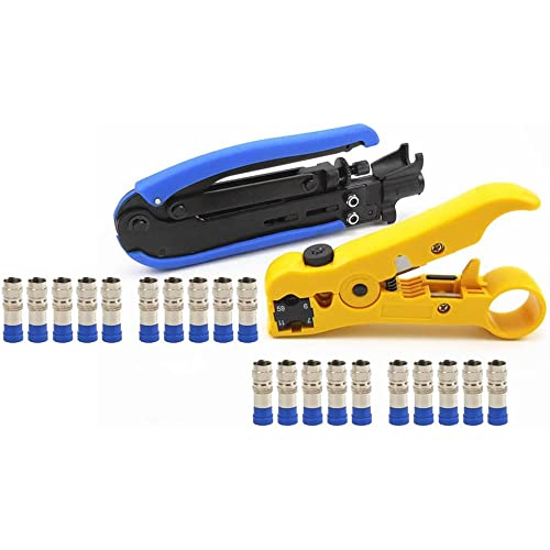 ZONADAH F-Steckverbinder-Crimper-Abisolierzangen-Set für Koax-Koaxialkabel RG6 RG59 RG11 Hand-Kompressions-Crimp-Schneide-TV-Kabel-Handwerkzeug 20 x F-Kompressionsstecker im Lieferumfang enthalten ZONADAH F-Steckverbinder-Crimper-Abisolierzangen-Set für Koax-Koaxialkabel RG6 RG59 RG11 Hand-Kompressions-Crimp-Schneide-TV-Kabel-Handwerkzeug 20 x F-Kompressionsstecker im Lieferumfang enthalten von ZONADAH