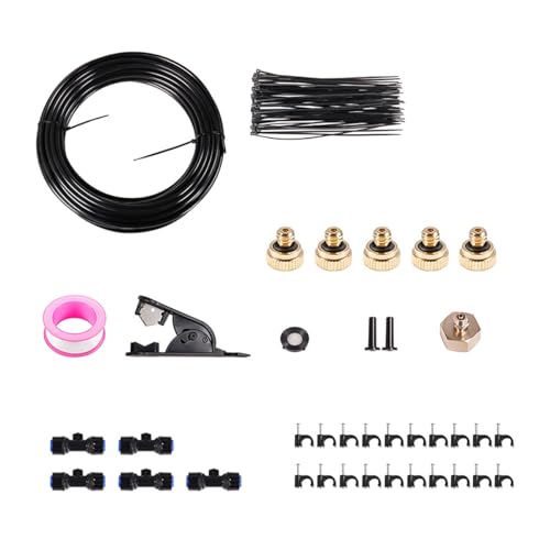 ZONADAH Nebelkühlsystem, 5 Meter langes Nebelschlauch-Set für den Außenbereich, Messingdüsen, Wassernebelschlauch, Sprinkler, Bewässerungssystem für Garten, Gewächshaus, Pool von ZONADAH