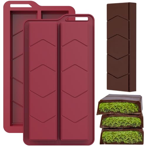 ZONBBEE Schokoladenform Silikon 21 MM Tief Dubai Schokolade Form,2 Stück Silikonform Schokoladentafel Tafel Schokoladen Form Mehrmaligem Gebrauch für Pralinen Nuts Schokoriegel Süßigkeiten von ZONBBEE