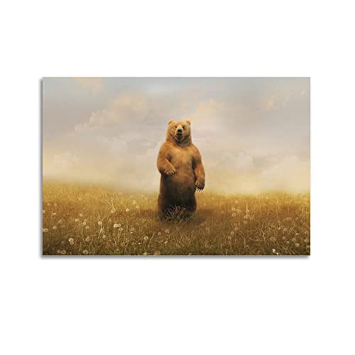 ZONDER Tierposter Braunbär stehend im Feld während des Tages, Poster, dekoratives Gemälde, Leinwand, Wand und Kunstbild, Druck, modernes Familien-Schlafzimmer, 50 x 75 cm von ZONDER