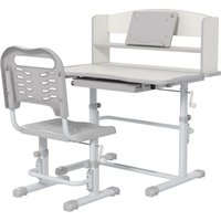 ZONEKIZ Kinder-Schreibtisch mit Stuhl aus Stahl - Kinder-Schreibtisch- und Stuhlset mit Höhenverstellung - Regal, ausziehbare Ablage mit vielfältiger Aufbewahrung, neigbarer Schreibtisch 45° - Grau-Weiß   Aosom von ZONEKIZ