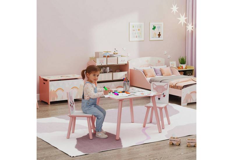 ZONEKIZ Kindersitzgruppe für Kinder von 3 bis 8 Jahren, (Kindermöbel, 3-tlg., Tische mit Stühlen für Kinder), mit Tiermustern, Rosa von ZONEKIZ