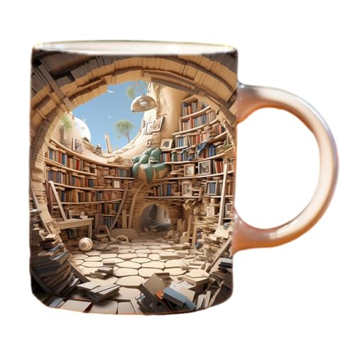 3D Bücherregal Tasse, Buchliebhaber Kaffeetasse, Book Lovers Tasse 350ml Kreative Bookshelf Mug, Geschenkideen Für Leseratten von ZONEWD