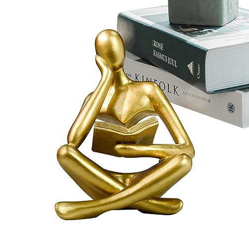 ZONEWD Leseskulptur,Denker Moderne Wohndekoration, Bücherregal-Dekor - Goldene Figur Lesebuch, Moderne Wohndekoration für Wohnzimmer Bücherregal Regal von ZONEWD