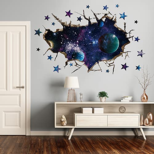 3D Galaxy Blue Starry Wandtattoo, ZONITOK Universum Star Konstellation Wandaufkleber, Planeten Weltraum Simulation Rissloch Wandsticker für Kinder Babys Wohnzimmer Schlafzimmer Kindergarten von ZONITOK