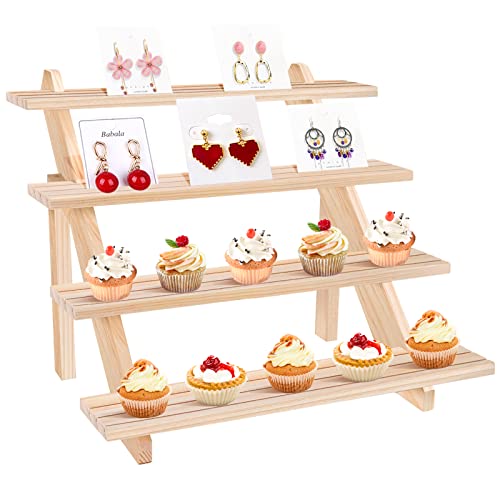 ZONITOK Abgestuft Holz Riser Display Ständer, Sammlerstücke Display-Riser Regal, Cupcake Ständer Schmuck-Organizer für Pop-Figuren Cupcakes Parfums Kosmetik (4-tufiger Burlywood) von ZONITOK