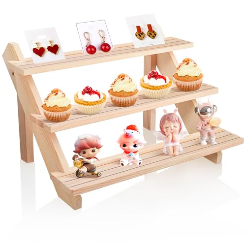 ZONITOK Abgestuft Holz Riser Display Ständer, Sammlerstücke Display-Riser Regal, Cupcake Ständer Schmuck-Organizer für Pop-Figuren Cupcakes Parfums Kosmetik (3-tufiger Burlywood) von ZONITOK