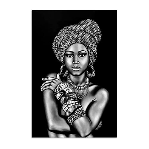 Afrikanische Frau Portrait Leinwand Malerei Schwarz Weiß Wandkunst Frauen Bild Poster und Drucke Wohnzimmer Home Wall Decor (Color : A, Size : 60x90 cm No Frame) von ZONJEE