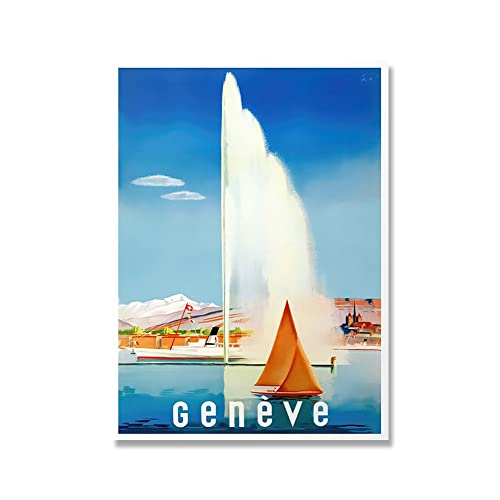 Geneve Switzerland Vintage Travel Poster Manchester Canvas Print San Francisco Poster Sea And Lakes Prints Gift Idea Home Decor (Color : C, Size : 50x70cm No Framed) von ZONJEE