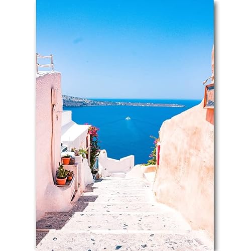 Griechenland Santorini Ägäis Bild Meer Insel Wandkunst Leinwand Malerei Poster Druck Wohnzimmer Dekoration Hintergrund (Color : G, Size : 40x60 CM Unframed) von ZONJEE