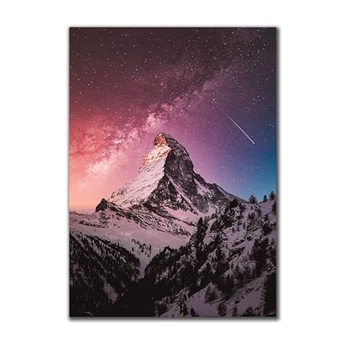 Matterhorn Alpen Leinwand Gemälde Star River Landschaft Poster und Drucke Wandkunst Bilder for Wohnzimmer Dekoration (Color : TF063, Size : 60X90cm Unframed) von ZONJEE