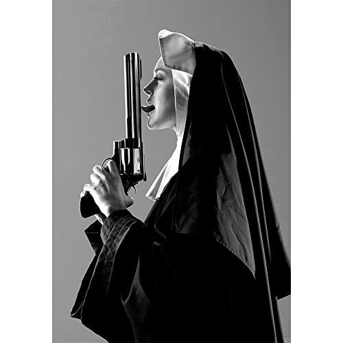 Nonne mit einer Waffe Poster und Drucke, moderne Designer-Kunst, Leinwand, Wandkunst, Bild for Wohnzimmer, Dekoration, ohne Rahmen (Color : C19, Size : 40X60CM NO FRAME) von ZONJEE
