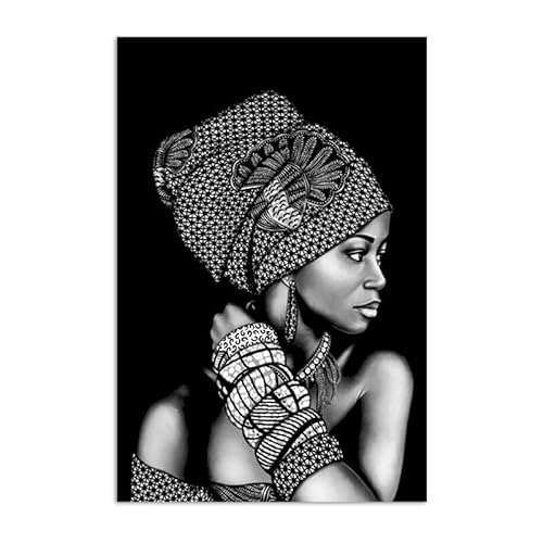 ZONJEE Afrikanische Frau Portrait Leinwand Malerei Schwarz Weiß Wandkunst Frauen Bild Poster und Drucke Wohnzimmer Home Wall Decor (Color : B, Size : 60x90 cm No Frame) von ZONJEE