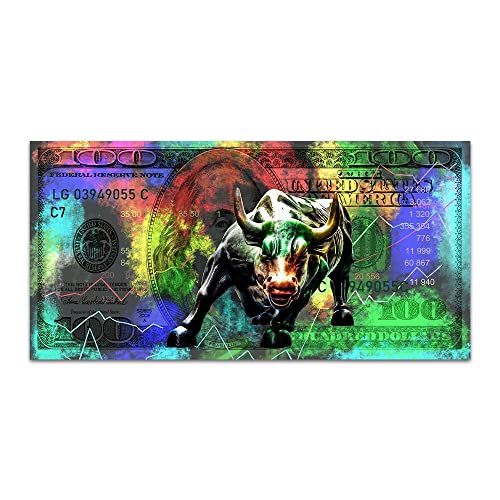 ZONJEE Graffiti One Hundred Dollar Leinwand Gemälde Wall Street Bull Money Motivation Poster Moderne Bilder for Wohnzimmer Home Decor (Color : A, Size : 60x120CM Unframed) von ZONJEE