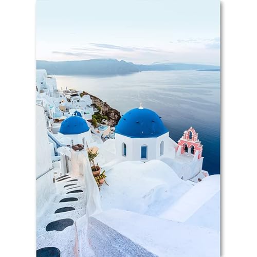 ZONJEE Griechenland Santorini Ägäis Bild Meer Insel Wandkunst Leinwand Malerei Poster Druck Wohnzimmer Dekoration Hintergrund (Color : E, Size : 40x60 cm Unframed) von ZONJEE