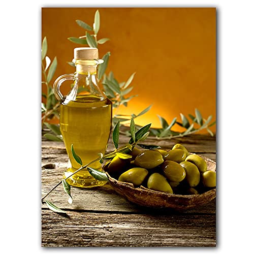 ZONJEE Poster und Drucke frische Olive mit Grünen Olivenöl Leinwand Malerei Bilder zum Speisezimmer Restaurant Wandinnenküchenkunst (Color : 1, Size : 50x70cm No Frame) von ZONJEE