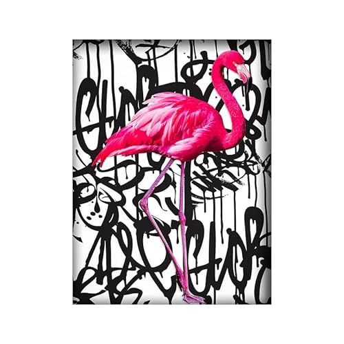 Schwarzer Buchstabe, Graffiti-Kunst, Flamingo, Poster, abstraktes Tier, Leinwanddruck, Gemälde, Wandbild for Wohnzimmer, Gang, Heimdekoration (Color : X1291, Size : 60x90cm No Frame) von ZONJEE