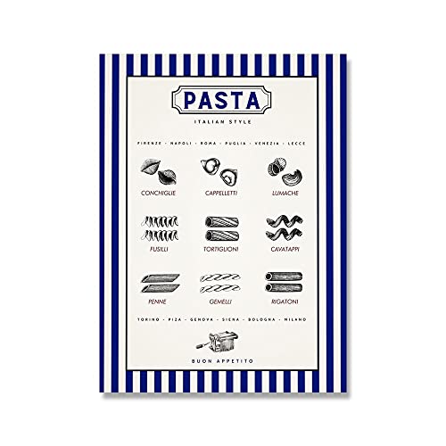 ZONJEE Vintage italienisches Essen Poster Makkaroni Spaghetti Leinwand Gemälde Wandkunst Bild Drucke modernes Esszimmer Küche Wohnkultur (Color : B, Size : 30x40cm No Frame) von ZONJEE