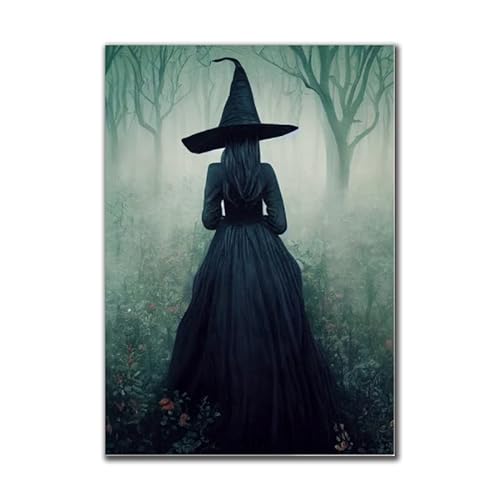 ZONJEE Vintage surreale Hexe Halloween Leinwand Gemälde Poster und Drucke Wandkunst Bilder for Wohnzimmer Witchy Herbstdekoration (Color : TF174, Size : 40X50cm Unframed) von ZONJEE
