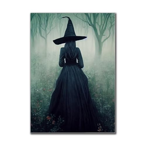 ZONJEE Vintage surreale Hexe Halloween Leinwand Gemälde Poster und Drucke Wandkunst Bilder for Wohnzimmer Witchy Herbstdekoration (Color : TF174, Size : 60X90cm Unframed) von ZONJEE