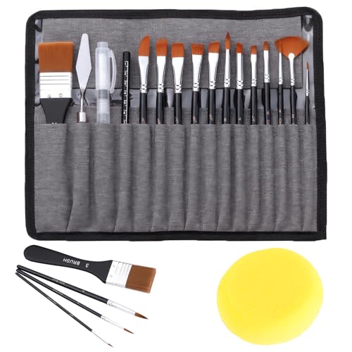 ZONJIE 18 Stück Pinselset Acrylfarben, Künstlerpinsel, Expert-Serie Pinsel Set mit Organisationstasche und Spachtel, Haarpinsel Set für Acrylfarben,Aquarelle,Öle und Gouache von ZONJIE