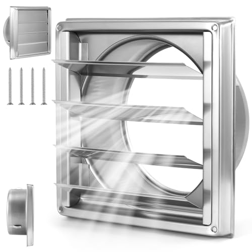 Lüftungsgitter 150mm - Rückstauklappe Wetterschutzgitter Edelstahl mit Bewegliche Lamellen für VMC-Rohr und Abdeckung Dunstabzug Außen Mit Kautschuk Dichtung von ZONJIE