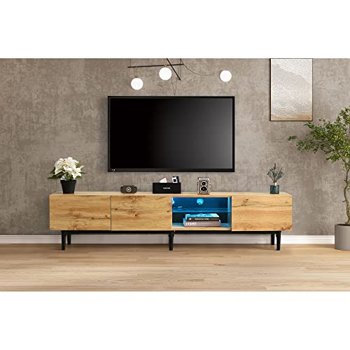 TV-Schrank - Lowboard für Fernseher bis zu 40-49 Zoll, 175cm lang, Verstellbarer 7-Farben LED-Beleuchtung, Fernsehtisch mit 3 Schränke und 2 Glasböden, TV Tisch für Wohnzimmer von ZONJIE