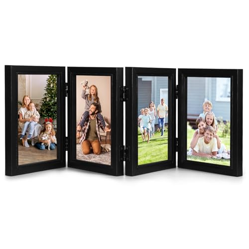 ZONJIE 4 Bilderrahmen 10x15 cm Klappbar Fotorahmen, Fotorahmen für Mehrere Fotos Holzbilderrahmen mit Glasscheibe, Vertikal Portraitrahmen, Familie Büro Tisch Dekorieren für Hochzeit Familie Baby ZONJIE 4 Bilderrahmen 10x15 cm Klappbar Fotorahmen, Fotorahmen für Mehrere Fotos Holzbilderrahmen mit Glasscheibe, Vertikal Portraitrahmen, Familie Büro Tisch Dekorieren für Hochzeit Familie Baby von ZONJIE