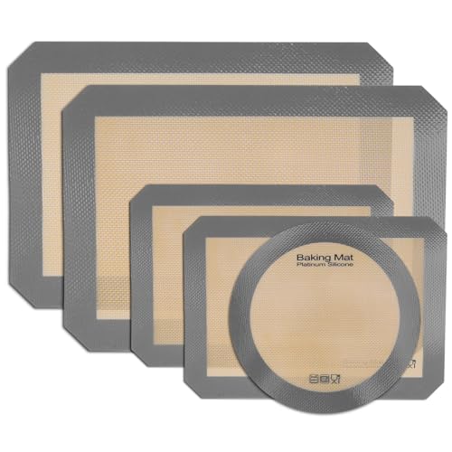 ZONJIE 5 Stück Silikon Backmatte Antihaft Backmatte Silikon Backofen Wiederverwendbare hitzebeständige 250°C/480°F Antihafte Teigunterlage Ausrollmatte Silikonmatte Backfolie, Fondant Pizza Teigmatte von ZONJIE