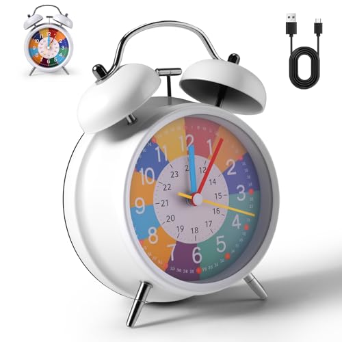 ZONJIE Analoger Wecker für Kinder Doppelglockenwecker ohne Ticken mit lautem Alarm, Nachtlicht und großem klarem Zifferblatt, Wecker Analog, Alarm Clock einfach einzustellen (Weiß) von ZONJIE