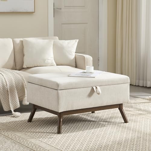 ZONJIE Bank mit Stauraum, Basics Bank für den Eingangsbereich, Polsterhocker, Storage Coffee Table, Leinenstoff gepolsterte Aufbewahrungsbank mit Massivholzbeinen (Beige + Leinen) von ZONJIE
