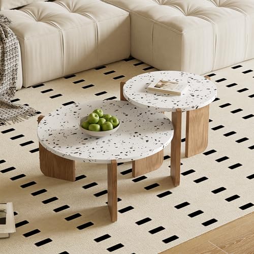 ZONJIE Couchtischs 2er-Set, moderner runder Couchtisch, weißer Wohnzimmertisch aus Holz, stapelbarer Kleiner Couchtisch von ZONJIE