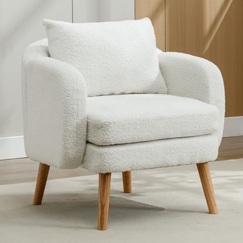 ZONJIE Einzelsessel, gepolsterter Teddysessel, Wohnzimmer, Kleiner Loungesessel zum Lesen, moderner Sofasessel mit extra dicken Kissen, Fernsehsessel (Weiß) von ZONJIE