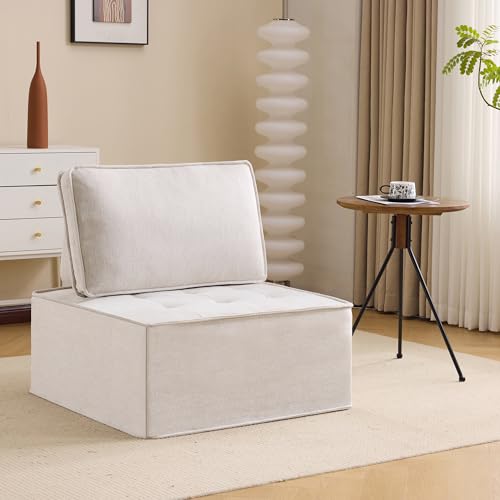 ZONJIE Einzelsofa, moderner Loungesessel, Relaxsessel mit großer Rückenlehne, Sesselcouch für kleine Räume für Schlafzimmer & Wohnzimmer, Leinen (Beige) von ZONJIE