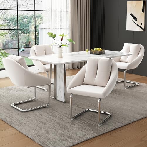 ZONJIE Esszimmerstühle 6er Set Essstühle Samtbezug Polsterstuhl Stühle Küchenstühle Esszimmer Stuhl mit Kissen Samtstoff Dining Chair Metallbeine Esszimmermöbel für Küche (Beige-4er Set) von ZONJIE