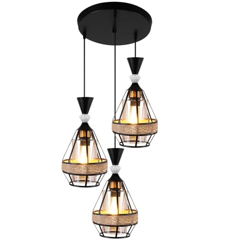ZONJIE Pendelleuchte Vintage Hängeleuchte aus Metall Pendel Lampe Käfig Design Rustikal Esszimmer Hängeleuchte Mit 3 E27 Glühbirnenfassungen für Esszimmer, Wohnzimmer, Küche von ZONJIE