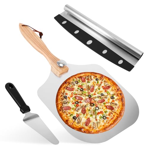 ZONJIE Pizzaschieber – Edelstahl-Pizzaschaufel-Set inklusive Pizzaschaufel, Pizzaschneider und Pizzaschieber mit klappbarem Holzgriff. Pizzaschneider-Zubehör für Grill oder Backofen ZONJIE Pizzaschieber – Edelstahl-Pizzaschaufel-Set inklusive Pizzaschaufel, Pizzaschneider und Pizzaschieber mit klappbarem Holzgriff. Pizzaschneider-Zubehör für Grill oder Backofen von ZONJIE