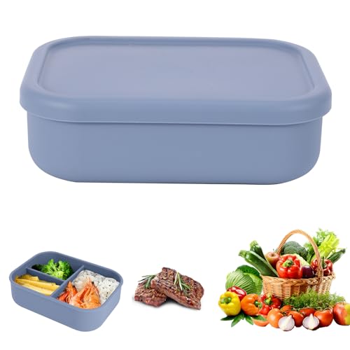 ZONJIE Silikon Brotdose für Erwachsene, Schulhelden Lunchbox, Bento Boxen, Bruchfest und Auslaufsichere Batik Bento Box Wiederverwendbar Brotdose Spülmaschinenfest und Mikrowellengeeignet 800ml (Blau) von ZONJIE