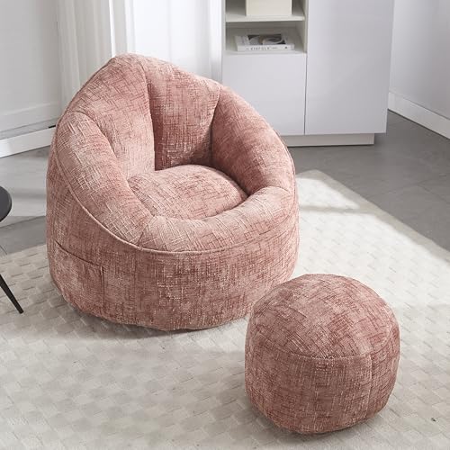 ZONJIE Sitzsack Sessel mit Hocker, Schaukelstuhl, Flauschiger Cord Stoff, Bean Bag Sofa, Sitzsäcke mit Füllung, Bequemer Sessel Wohnzimmer, Komfortabler Gaming Sessel für Schlafzimmer, Lounge (Rosa) von ZONJIE