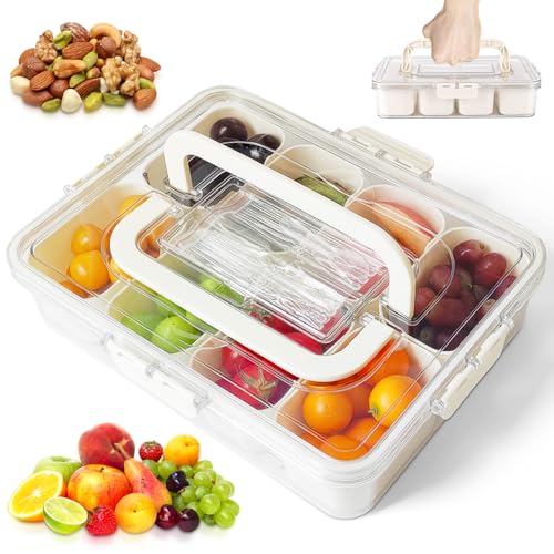 ZONJIE Snackbox mit 8 Fächern, Snackteller mit Deckel und Griff, herausnehmbarer tragbarer Snackbox-Organizer, große Picknickbox für Süßigkeiten, Bonbons, Früchte, Nüsse und Kekse ZONJIE Snackbox mit 8 Fächern, Snackteller mit Deckel und Griff, herausnehmbarer tragbarer Snackbox-Organizer, große Picknickbox für Süßigkeiten, Bonbons, Früchte, Nüsse und Kekse von ZONJIE