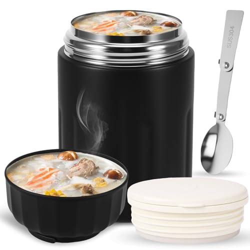 ZONJIE Thermobehälter für Essen, 600 ml BPA-freier Edelstahl-Isolierbecher für Babynahrung mit Löffel, auslaufsicherer Breiwärmer für unterwegs, Warmhaltebehälter Essen für Suppe und Müsli von ZONJIE