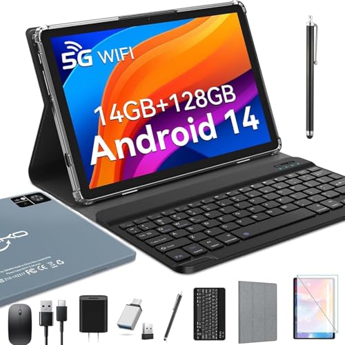 ZONKO 2025 Neueste Android 14 Tablet 10 Zoll mit SIM Slots,4G LTE Tablets PC 5G WiFi,14GB RAM+128GB ROM(1TB TF),Octa-Core|8+13 MP|GPS|8000 mAh|Tablet mit Tastatur Maus Stift,Bluetooth 5.0,GMS(Grau) von ZONKO