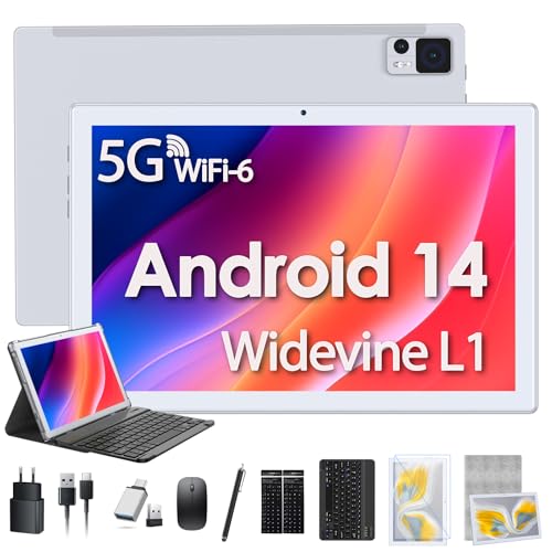 ZONKO Android 14 Tablet 10 Zoll 3-in-1 Tablet Mit Tastatur Maus Stift, 256GB TF 64GB ROM Octa-Core|WiFi 6 & Bluetooth 5.0 | Google GMS-Zertifizierung Widevine L1| 7000mAh |13MP|Tablette PC - Silber von ZONKO