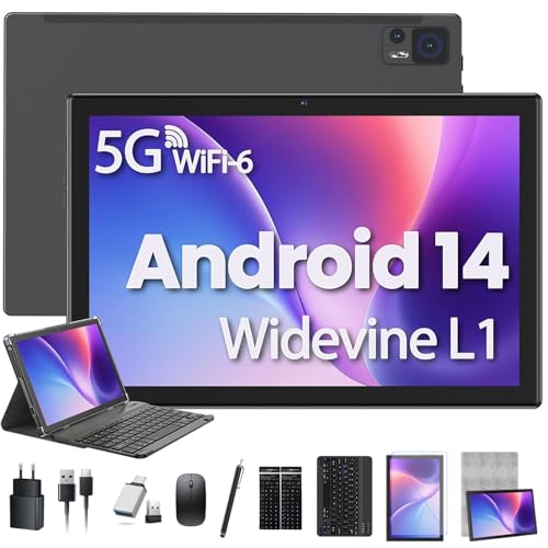 ZONKO Android 14 Tablet 10 Zoll 3-in-1 Tablet Mit Tastatur Maus Stift, 256GB TF 64GB ROM Octa-Core|WiFi 6 & Bluetooth 5.0 | Google GMS-Zertifizierung Widevine L1| 7000mAh |13MP|Tablette PC - Grau von ZONKO