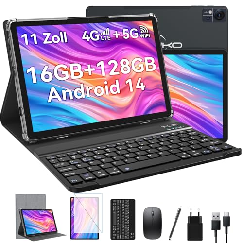 ZONKO Tablet 11 Zoll Android 14 Tablets 4G LTE Tablets Mit 2 SIM 1 SD Slot, 16GB +128GB(2TB TF) Gaming Tablet Android mit Tastatur Maus Stift, 5G WiFi Tablett PC Octa-Core|13+10MP|8650mAh|GPS -Grau von ZONKO