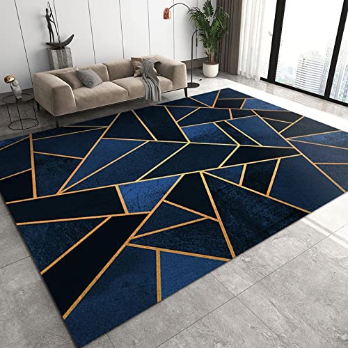 Teppiche Wohnzimmer Farbverlauf Schwarz-Blaue Geometrische Marmorstruktur - Großer Teppich Leichte LuxuriöSe UnregelmäßIge, Abstrakte Goldene Linien - für Wohnzimmer Schlafzimmer - 120 x 170 cm von ZONOKI